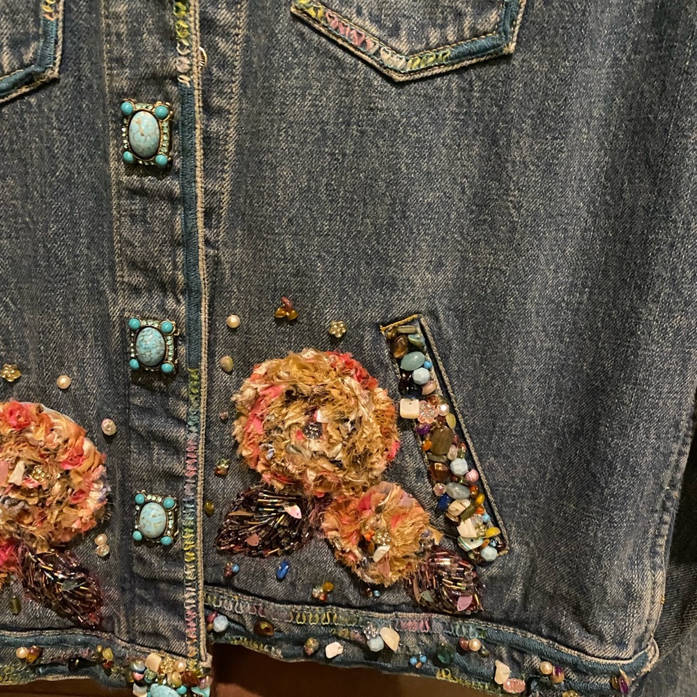 Mary Frances Blue Denim Jacket with Colorful Embellishments - Picture 2 of 9